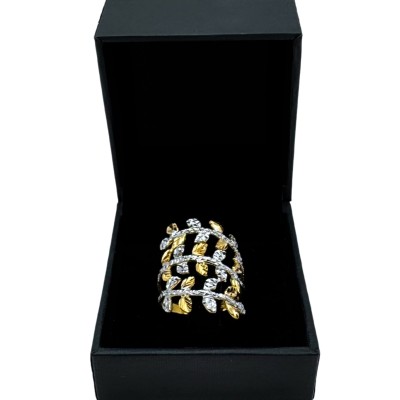 Cincin Daun 3 Layer Emas dan Chrome 916/22K