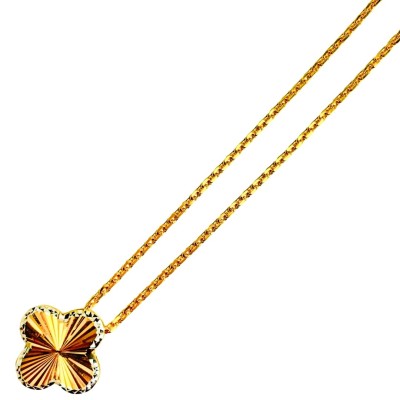 Rantai Leher Choker Sauh Clover Emas dan Chrome 916/22K