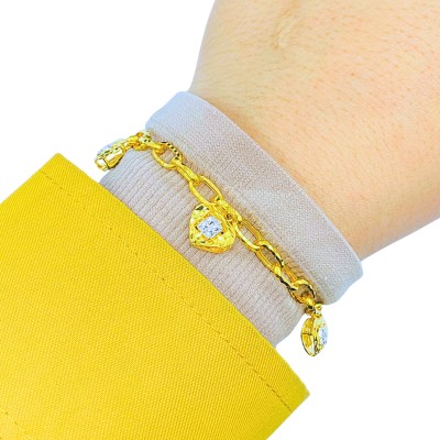 Rantai Tangan Paperclip Love Gantung Emas dan Chrome 916/22K