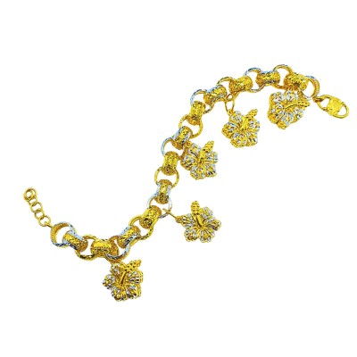 Rantai Tangan Kendi Bunga Raya Gantung Emas dan Chrome 916/22K Rantai Tangan Kendi Bunga Raya Gantung Emas dan Chrome 916/22K