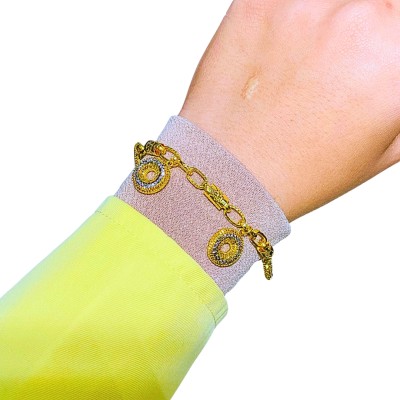 Rantai Tangan Buluh Donut Gantung Emas dan Chrome 916/22K