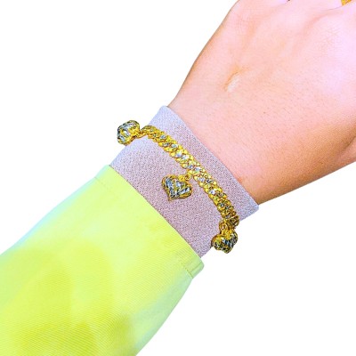Rantai Tangan Melur Love Gantung Emas dan Chrome 916/22K