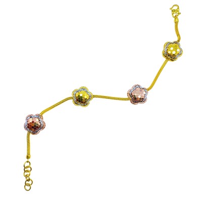 Rantai Tangan Belut Bunga Emas, Chrome dan Rose Gold 916/22K