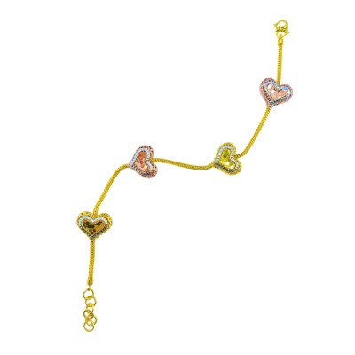 Rantai Tangan Belut Love Emas, Chrome dan Rose Gold 916/22K 